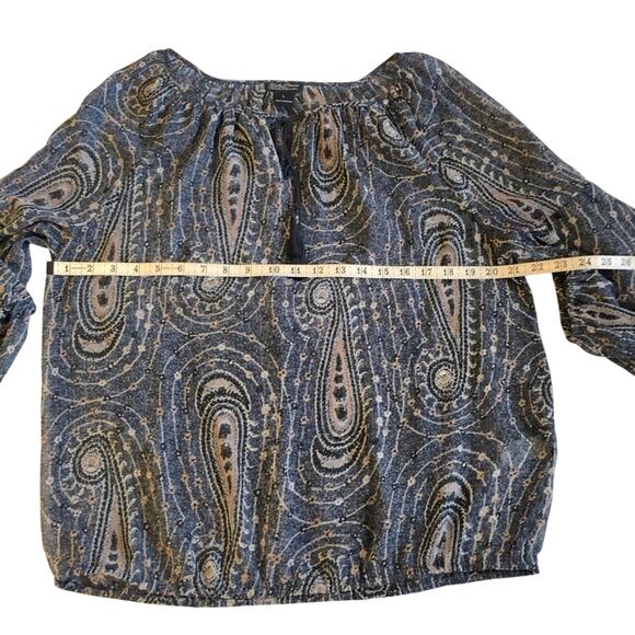 Lucky Brand Blue Pink Paisley Long Sleeve Popover Top Elastic Waist Tassel Ties - Picture 12 of 16